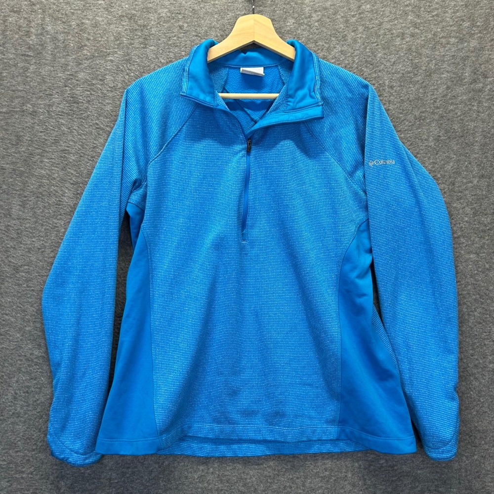 Columbia Womens Blue XL Quarter Zip Fleece Pullover XL6018 Textured Active Top